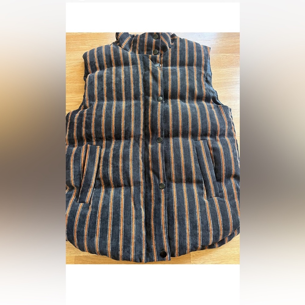 Urban Outfitters Arkansas Striped Corduroy Puffer Vest Women’s M Zip Up - Picture 4 of 11